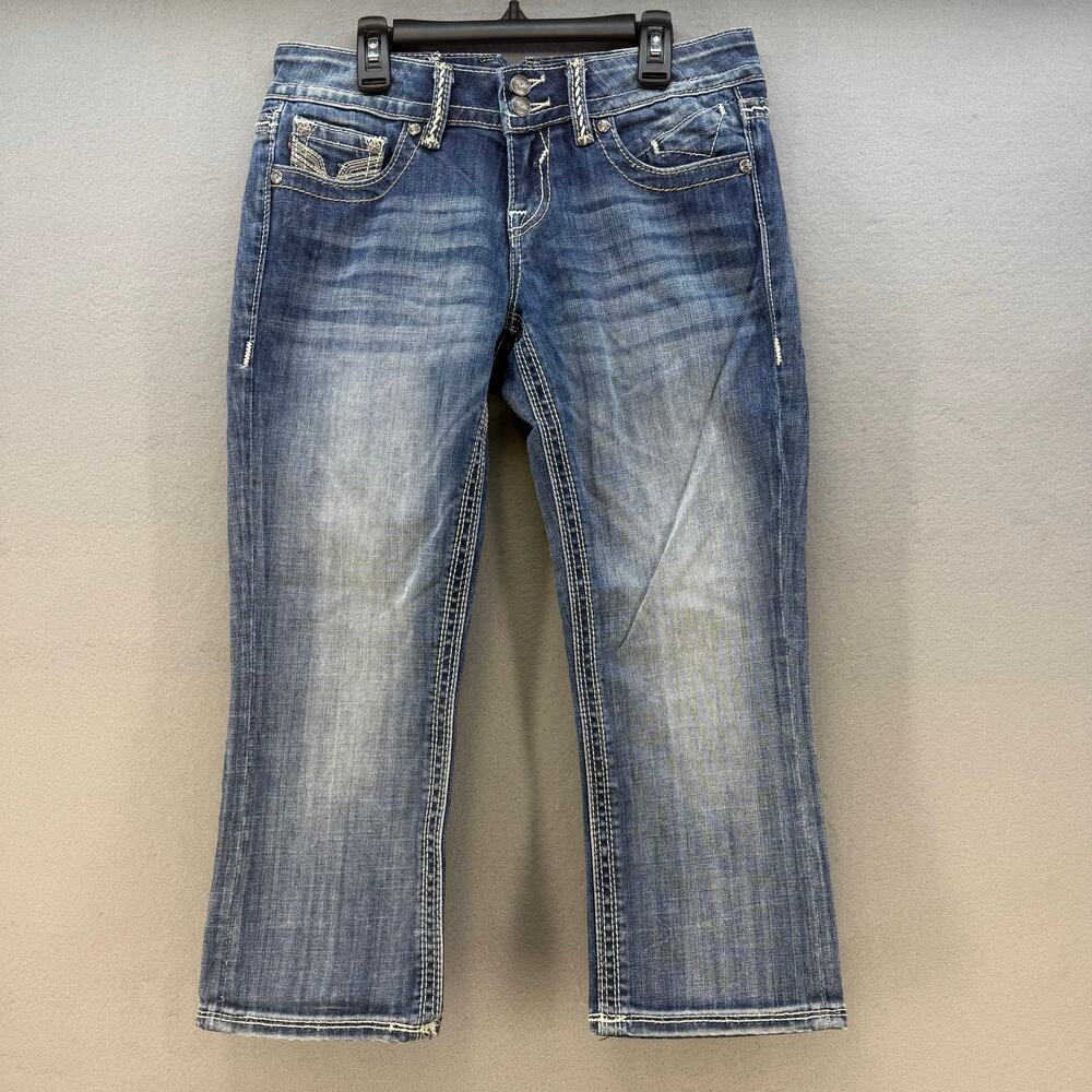 Vigoss Jeans Women's 3x21 Blue The York Capri Leather Studded Embellished